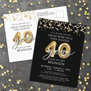 Klasse Wiedersehen 40 Jahre Schwarze Gold Ballons  Postkarte