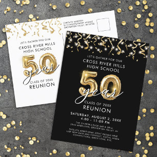 Klasse Wiedersehen 50 Jahre Schwarze Gold Ballons  Postkarte