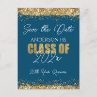 Klasse Wiedersehen Blue und Gold Save the Date Pos