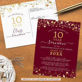 Klasse Wiedersehen Burgundy Gold Stars leuchten je Postkarte