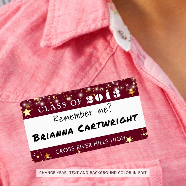 Klasse Wiedersehen Name Tag Maroon Gold Stars (Von Creator hochgeladen)