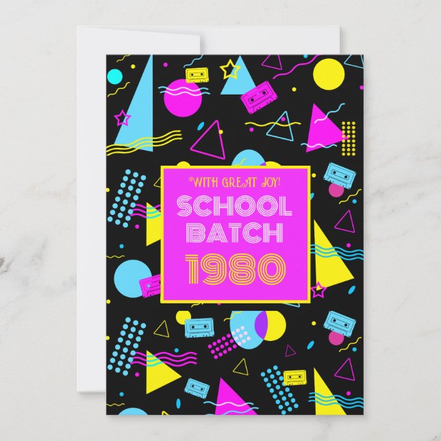 Klasse Wiedersehen Retro School 80er Jahre Stil Einladung (Vorderseite)