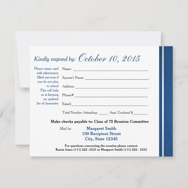 Klasse Wiedersehen Varsity Strip Response Card RSVP Karte (Vorderseite)