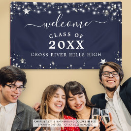 Klasse Wiedersehen Welcome Navy Blue Stars Lights Banner