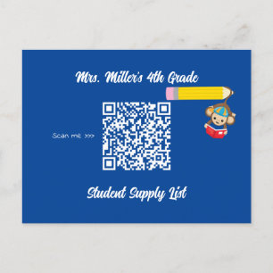 Klassenbelieferungsliste QR Code-Affe Postkarte