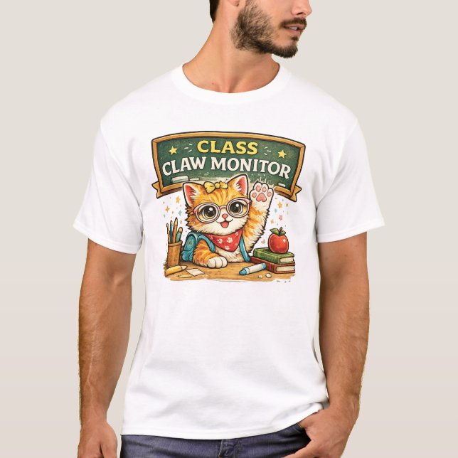 Klassenklaue Monitor Katze Design T-Shirt (Vorderseite)