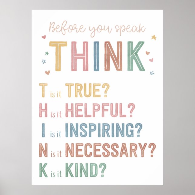 Klassenlehrer Schuldekoration denken Kind Zeichen Poster (Vorne)