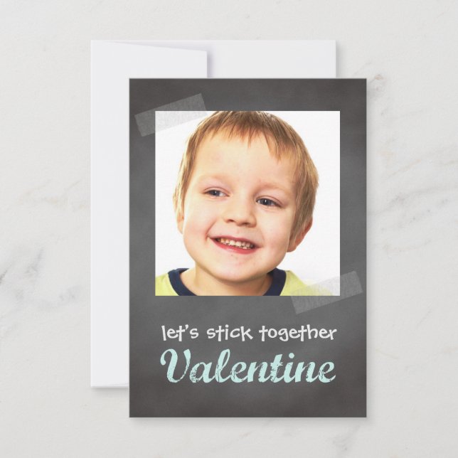 Klassenvalentiner-Austauschschalkboard Foto blau Einladung (Vorderseite)