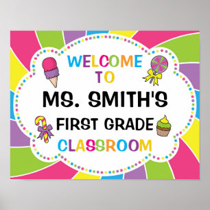 Klassenzimmer Begrüßung Unterschreiben Candy Theme Poster