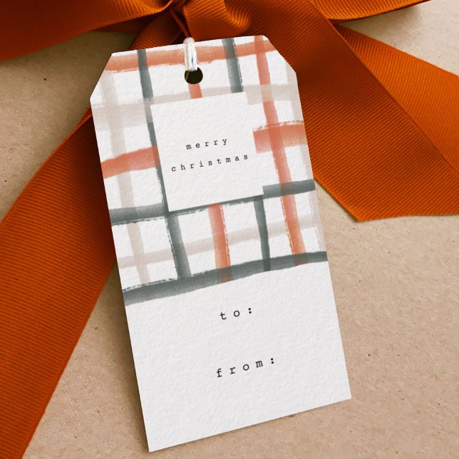 Klassenzimmer Karierte Geschenktasten | B Geschenkanhänger (Watercolor classroom plaid Christmas gift tag.)