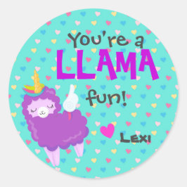 Klassenzimmer Llama Valentine - Lamacorn Runder Aufkleber