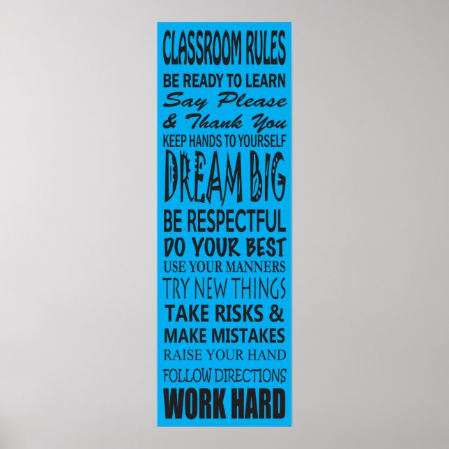 Klassenzimmer Regeln Poster (blau), 12 Zoll x 36" (Vorne)