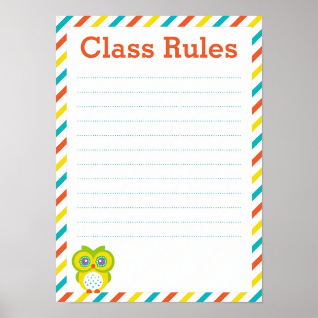 Klassenzimmer Regeln Poster - Thema "Owl" (Vorne)