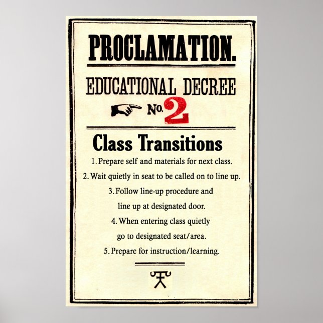 Klassenzimmer regelt Proklamation Erziehungsverord Poster (Vorne)