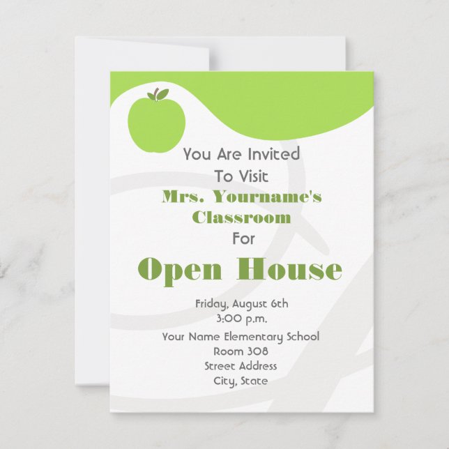 Klassenzimmer / Schule Open House - Grüner Apfel Einladung (Vorderseite)