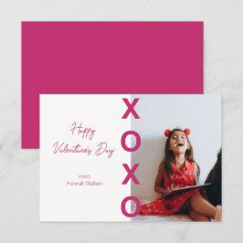 Klassenzimmer Valentines Hot-Pink XOXO Fotokarte Dankeskarte