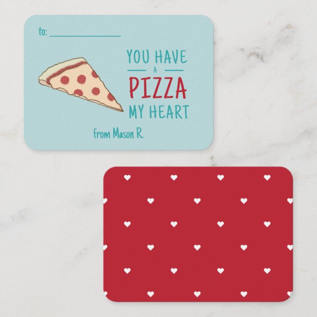 Klassenzimmer Valentines Pizza meines Herzens Mitteilungskarte (Vorne/Hinten)