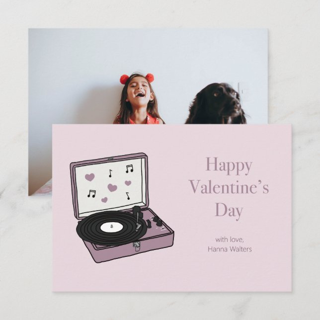 Klassenzimmer Valentines Record Player Fotokarte Dankeskarte (Vorne/Hinten)