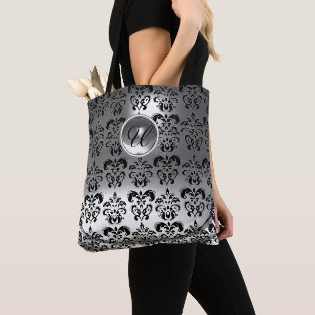 KLASSIC GRAU SCHWARZ-WEISS DAMASK GEMSTONE MONOGRA TASCHE (Von Nahem)