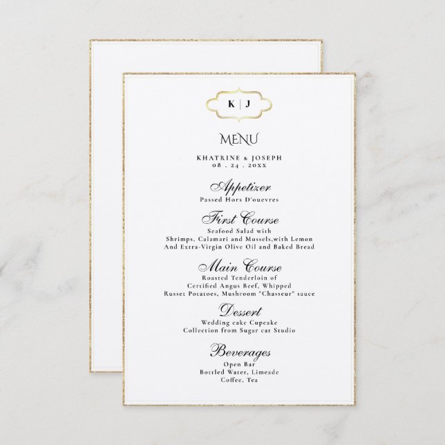 KLASSIC MONOGRAM ROMANTIC CALLIGRAPHY WEDY MENU BEGLEITKARTE (Vorne/Hinten)