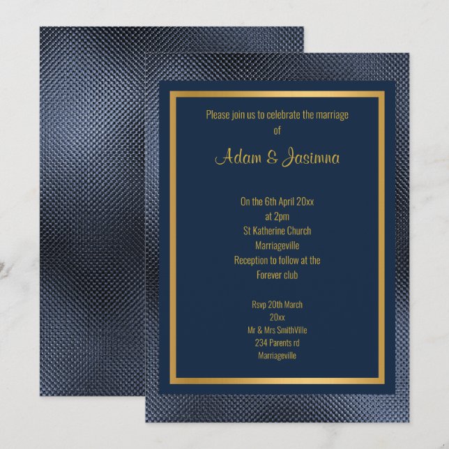 KLASSIC NAVY GOLD LAYERED EMBOSSED WEDD EINLADUNG (Vorne/Hinten)