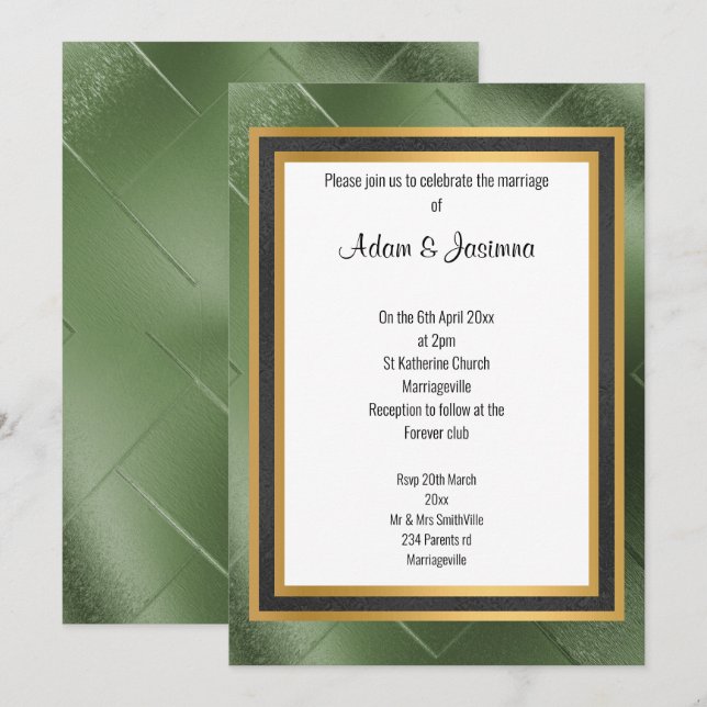 KLASSIC REGAL GREEN BLACK GOLD LAYER WEDD EINLADUNG (Vorne/Hinten)
