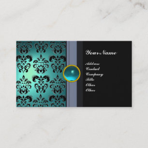 KLASSIGES DAMAST-EDELSTEIN-MONOGRAMM schwarz blau  Visitenkarte