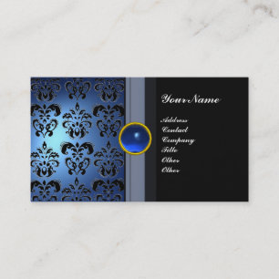 KLASSIGES DAMAST-EDELSTEIN-MONOGRAMM schwarz blau Visitenkarte