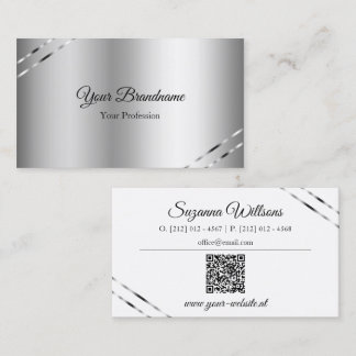 Klassiges Silber mit schimmernden Linien und QR-Co Visitenkarte