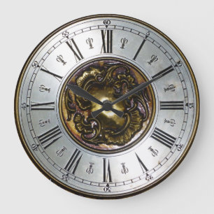KLASSIK Ornamental metallische römische Ziffern Große Wanduhr