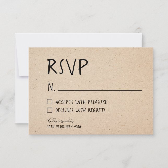 KLASSIKALE, HANDSCHRIFTLICHE RSVP-KARTE - KRAFT-PA RSVP KARTE (Vorderseite)