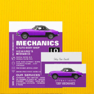 Klassiker-Auto, Automechaniker- und Reparaturwerbu Flyer