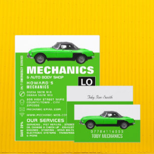 Klassiker-Auto, Kfz-Mechaniker- und Reparaturwerbu Flyer