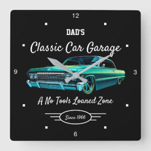 Klassiker Autogarage Vaters Grüne Auto Name Schwar Quadratische Wanduhr