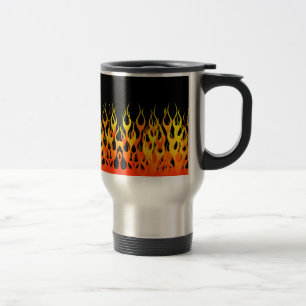 Klassiker, der Flammen auf festem Schwarzem läuft Reisebecher