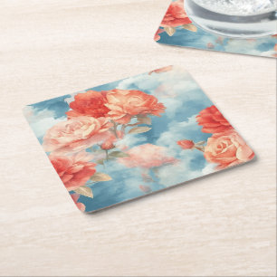 Klassiker - Engelhaft rosa und rote Rosen in weich Rechteckiger Pappuntersetzer