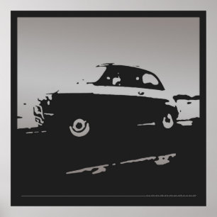 Klassiker Fiats 500 - Silber auf schwarzem Plakat