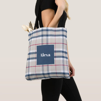 Klassisch Blau Beige Kariert Tasche