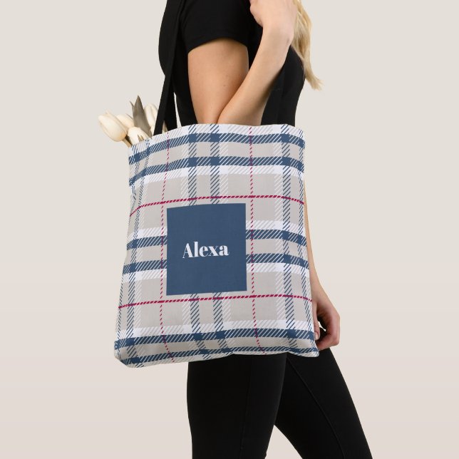 Klassisch Blau Beige Kariert Tasche (Von Nahem)
