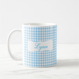 Klassisch Blau Gingham Personalisierter Name Kaffeetasse