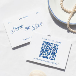Klassisch Blau Share the Love QR-Code Hochzeitsfot Begleitkarte