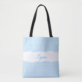 Klassisch Blau & Weiß Gingham | Personalisierter N Tasche