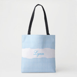 Klassisch Blau & Weiß Gingham Personalisierter N Tasche