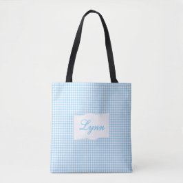 Klassisch Blau & Weiß Gingham | Personalisierter N Tasche
