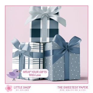 Klassisch Blau-Weißer Büffel-Karo Geschenkpapier Set