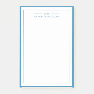 Klassisch Blau Zwei Rand Monogramm Lined Post-it Klebezettel