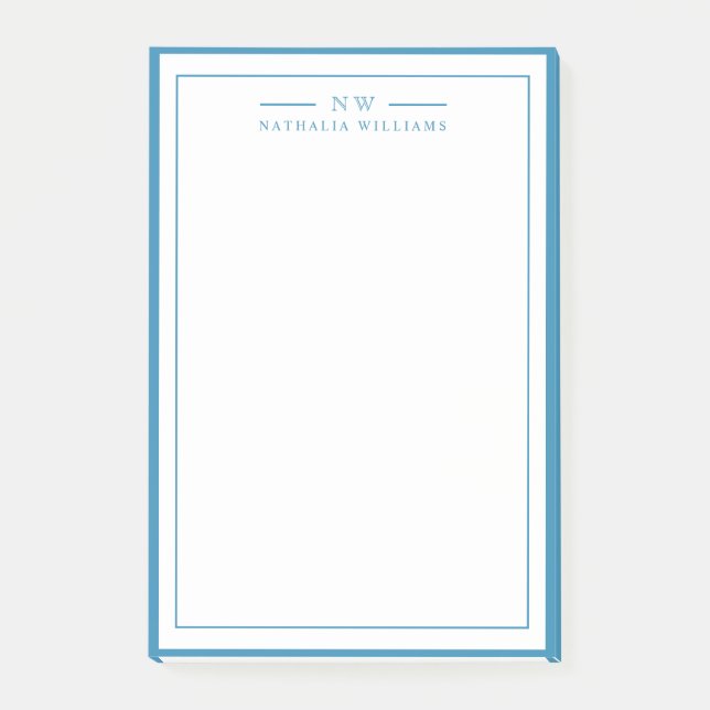 Klassisch Blau Zwei Rand Monogramm Lined Post-it Klebezettel (Vorderseite)