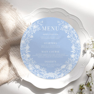 Klassisch blaue Blumen Hochzeit rund Flat Menu Menükarte