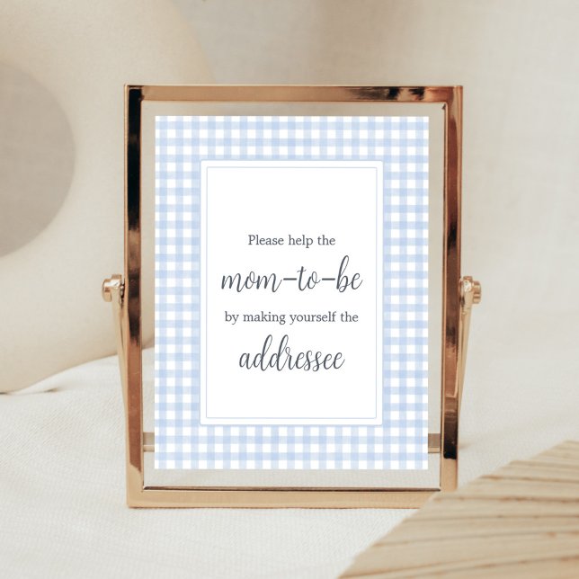 Klassisch Blaue Gingham-Umschlag-Station Poster (Boy Gingham Baby Shower Envelope Station Sign)
