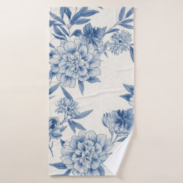 Klassisch Blaues Blumen-Toile-Wasserfarbenmuster W Badehandtuch